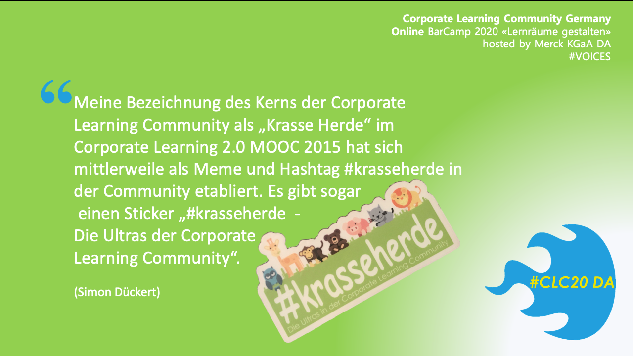 Die Grafik hat einen grünen Hintergrund mit einem Zitat in weißer Schrift. Es ist ein Beispiel für die Marketing-Aktivitäten der Autorin auf dem Corporate Learning Camp 2020.